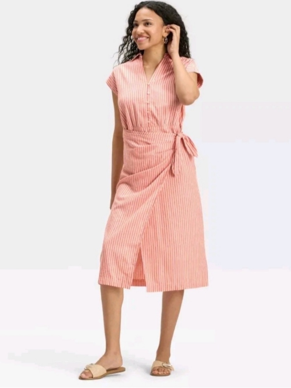 Universal Thread Candy Stripe faux wrap summer midi dress in size medium